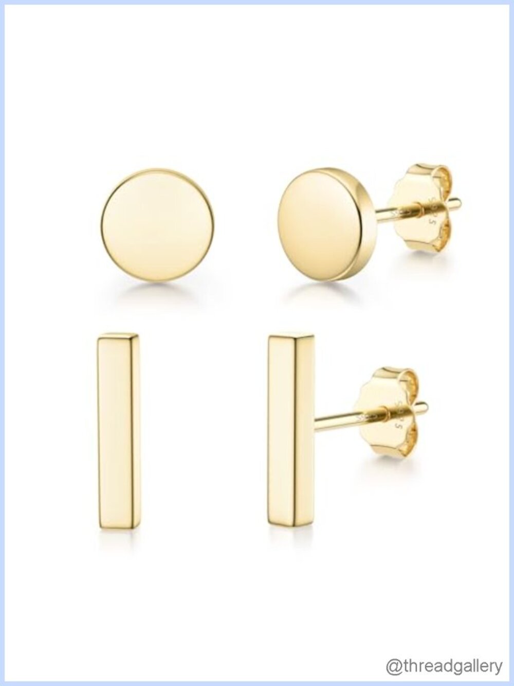 Sterling Silver 14K Gold Plated Hypoallergenic Stud Earrings Set